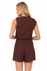 Zaia Belted Knit Romper - Chocolate Brown