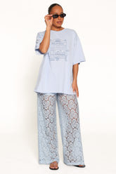 Tia Sheer Lace Pant - Light Blue