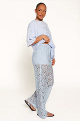 Tia Sheer Lace Pant - Light Blue
