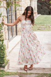 Botanique Midi Dress - Coral Wildflower