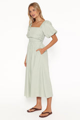 Clo Puff Sleeve Midi Dress - Sage Green