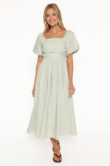 Clo Puff Sleeve Midi Dress - Sage Green