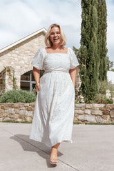 Clo Puff Sleeve Midi Dress - White Betty