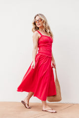 Enola Gather Midi Dress - Red