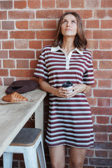 Gordie Mini Dress - Burgundy Stripe