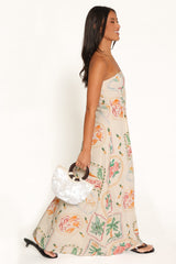 Lindon Strapless Maxi Dress - Cream Palm Print