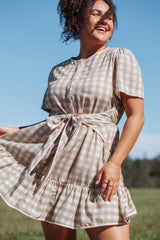 Lorry Tie Front Mini Dress - Green/Pink Gingham