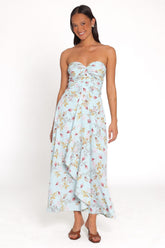 Marta Strapless Midi Dress - Blue Floral