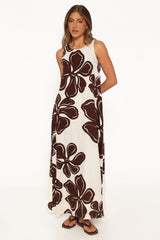 Navina Maxi Dress - Brown Floral