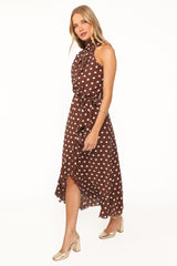 Olana Midi Dress - Brown Polka Dot