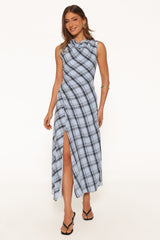West Midi Dress - Icy Blue Plaid