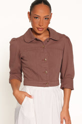 Faven Cropped Denim Jacket - Chocolate Brown