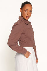 Faven Cropped Denim Jacket - Chocolate Brown