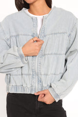 Gretal Denim Bomber Jacket - Light Blue Wash