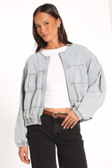 Gretal Denim Bomber Jacket - Light Blue Wash