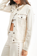 Just Black Studded Denim Jacket - Cream