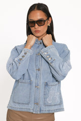 Mora Embroidered Denim Shacket - Light Wash