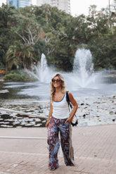 Aine Wide Leg Tailored Pant - Burgundy Floral