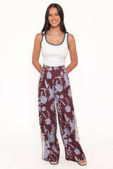 Aine Wide Leg Tailored Pant - Burgundy Floral