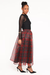Bonita Midi Skirt - Red Plaid