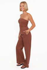Dalia Eyelet Pant - Brown