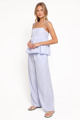 Elowen Wide Leg Pants - Blue Gingham