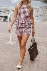 Landon Fitted Shorts - Burgundy Gingham