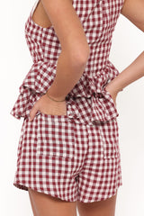 Landon Fitted Shorts - Burgundy Gingham