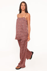 Lexi Elastic Waist Pant - Red Geometric
