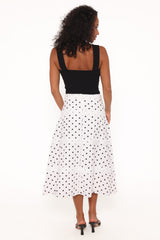 Lucia Tiered Midi Skirt - White Polka Dot