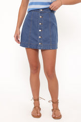 Sara Button Front Denim Mini Skirt - Dark Wash