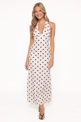 Adora Halterneck Maxi Dress - White Polka Dot
