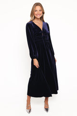 Cece Velvet Long Sleeve Maxi Dress - Midnight Blue