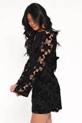 Cynthia Velvet Lace Mini Dress - Black
