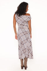 Dawn Off Shoulder Midi Dress - Plaid