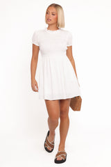 Emari Puff Sleeve Mini Dress - White
