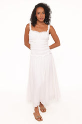 Enola Gather Midi Dress - White