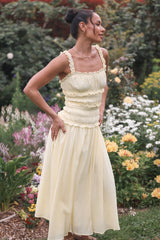 Enola Gather Midi Dress - Yellow