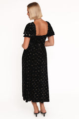 Farryn Maxi Dress - Black/Gold Velvet