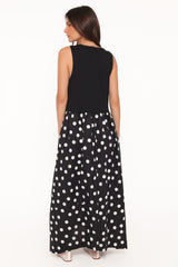 Glenda Maxi Dress - Black Polka Dot