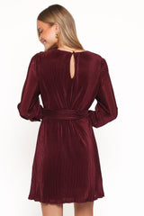 Joy Plisse Mini Dress - Burgundy