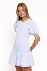 Kaelyn Gather Mini Dress - Blue Gingham