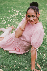 Kaelyn Gather Mini Dress - Pink Stripe