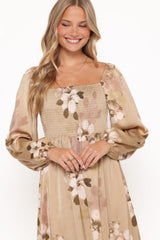 Kindra Long Sleeve Maxi Dress - Brown Floral