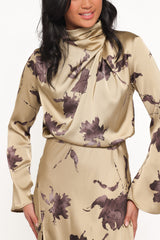 Kristyn Long Sleeve Midi Dress - Olive Floral
