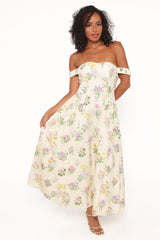 Larni Off Shoulder Midi Dress - Lavender Multi