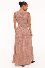 Maleny Maxi Dress - Brown Gingham