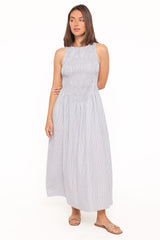 Tony Maxi Dress - Brown/Blue Stripe