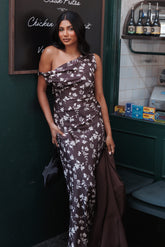 Zafira Midi Dress - Brown Cream Floral