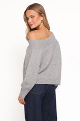 Ailis Off Shoulder Sweater - Grey